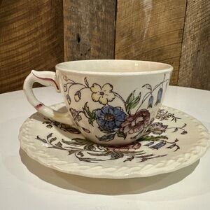 Vintage Vernon Kilns Mayflower Hand painted Floral Tea Cup And Saucer 1950s
